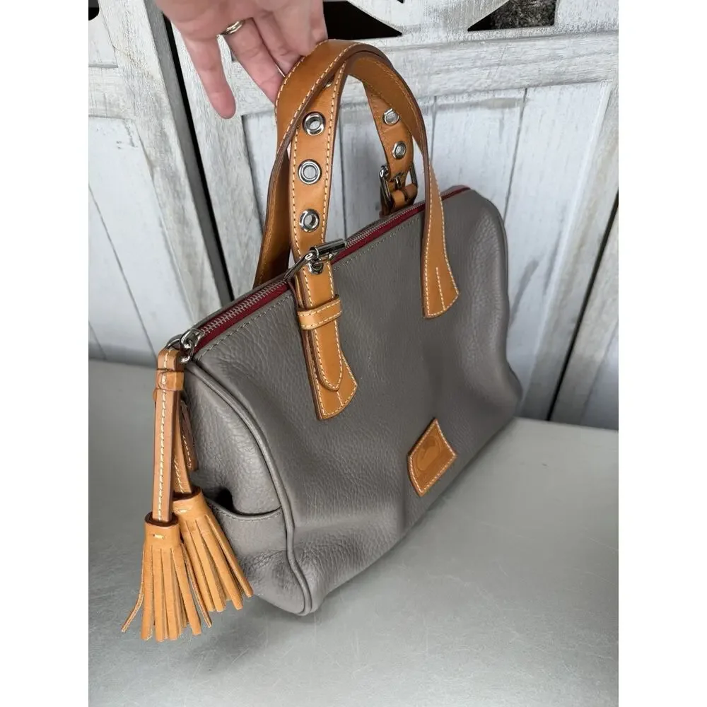 Dooney & Bourke Taupe Tan Top Handle Kendra Satchel Handle Tassel Accent